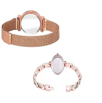 KIARVI GALLERY Rose Gold 12 Diamond Magnet Strap and White Diamond Studded Rose Gold Bracelet Combo Analog Watch for Girl's and Women (Pack of 2)-thumb2