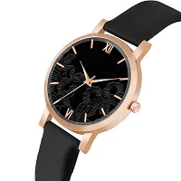 KIARVI GALLERY Analogue Flower Dial Unique Designer Leather Strap Women's and Girl's Watch (Black)-thumb1