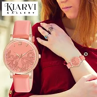 KIARVI GALLERY Analogue Flower Dial Unique Designer Leather Strap Women's and Girl's Watch (Peach)-thumb4