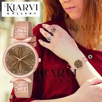 KIARVI GALLERY Analogue Black Full Flower Dial Unique Designer Leather Strap Women's and Girl's Watch (Brown)-thumb4