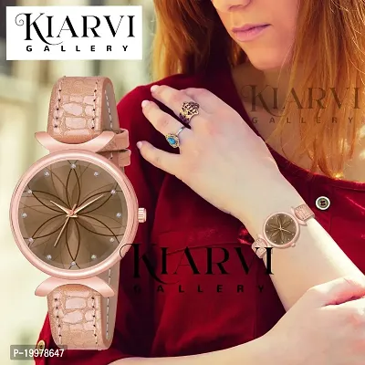 KIARVI GALLERY Analogue Black Full Flower Dial Unique Designer Leather Strap Women's and Girl's Watch (Brown)-thumb5