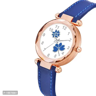 KIARVI GALLERY Analogue Flower Designer Leather Strap Women's and Girl's Watch (Blue)-thumb2