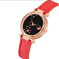 KIARVI GALLERY Analogue Moon Designer Dial Leather Strap Watch for Girls and Women(Peach) (Red)-thumb1