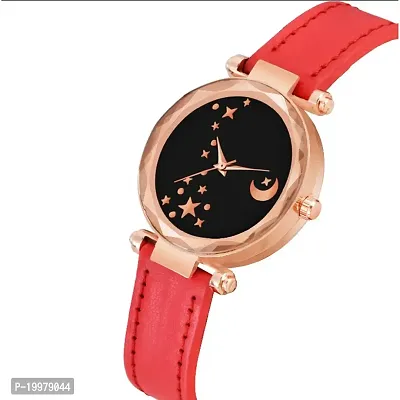 KIARVI GALLERY Analogue Moon Designer Dial Leather Strap Watch for Girls and Women(Peach) (Red)-thumb2