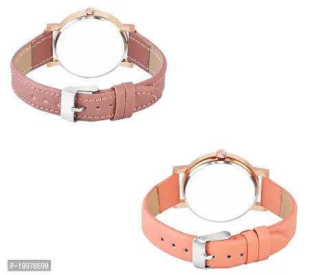 KIARVI GALLERY Analogue Pack of 2 Flower Designer Dial Leather Strap Women's and Girl's Watch (Peach-Peach)-thumb4