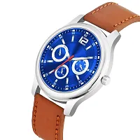 KIARVI GALLERY Analogue Leather Strap Boy's and Men's Watch(Blue Dial,Brown Leather Strap) (Brown-BLU)-thumb1