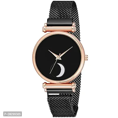 Kiarvi Gallery Analogue Moon Dial Designer Magnetic Metal Strap Women S Watch  Dial Color   Black