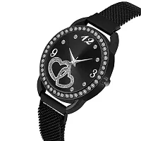 KIARVI GALLERY Casual Analogue Heart Dial Full Diamond Designer Magnetic Metal Strap Analog Girl's and Women's Watch (Black)-thumb1