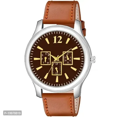 KIARVI GALLERY Analogue Leather Boy's and Men's Watch(Brown Dial,Brown Leather Strap) (Brown-BRWN)-thumb0