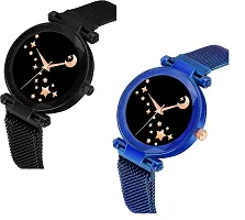 KIARVI GALLERY Black and Blue Moon Star Dial Designer with Magnetic Metal Strap Analog Watch for Girl's and Women (Pack of 2)-thumb1