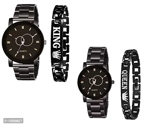 Buy KIARVI GALLERY Analogue Men's and Women's Couple Watch and King Queen  Bracelet Combo (Black Dial Black Colored Strap) (Pack of 4) (Balloon)  Online In India At Discounted Prices