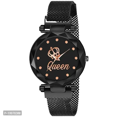 KIARVI GALLERY Analogue Queen Dial Magnetic Strap Girl's  Women's Watch (Black-Q)-thumb0