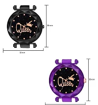 Analogue Queen Dial Pack of 2 Combo PU Strap Analog Watches for Girls and Women (Pack of 2) (Black and Purple)-thumb2