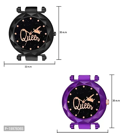 Analogue Queen Dial Pack of 2 Combo PU Strap Analog Watches for Girls and Women (Pack of 2) (Black and Purple)-thumb3