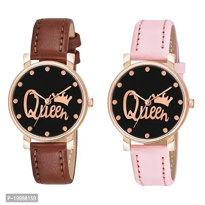 KIARVI GALLERY Analogue Queen Designer Dial Leather Strap Combo Watch for Girls and Women(Blue-Brown) (Brown-Pink)