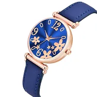 KIARVI GALLERY Analogue Black Flower Dial Designer Leather Strap Women's and Girl's Watch (Grey-Black) (Blue)-thumb1