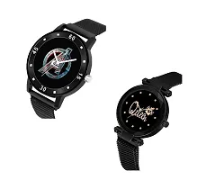 KIARVI GALLERY Analogue Black Avenger Print Dial and Queen Dial Magnetic Strap Men's and Women's Watches (Combo Pack of 2) (Black) (Black)-thumb1