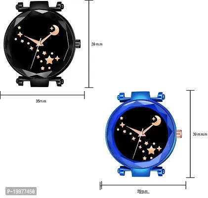 KIARVI GALLERY Black and Blue Moon Star Dial Designer with Magnetic Metal Strap Analog Watch for Girl's and Women (Pack of 2)-thumb3