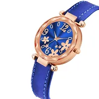 KIARVI GALLERY Analogue Flower Designer Dial Leather Strap Watch for Girls and Women(Grey) (Blue-Blue)-thumb1