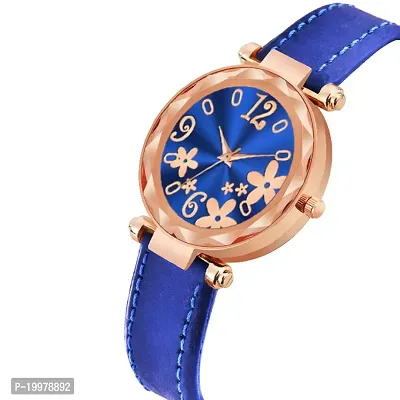 KIARVI GALLERY Analogue Flower Designer Dial Leather Strap Watch for Girls and Women(Grey) (Blue-Blue)-thumb2