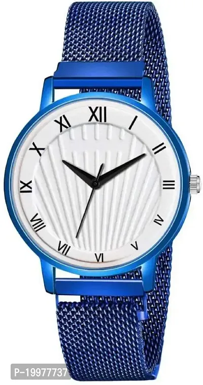 KIARVI GALLERY White Dial Blue Magnet Strep Designer Analog Watch for Girls and Women