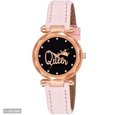 KIARVI GALLERY Analogue Queen Dial Leather Belt Watch for Girl's and Women's (Pink)