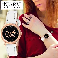 KIARVI GALLERY Clusal Analogue Queen Dial Unique Designer Leather Strap Watch for Girl's and Women's (White)-thumb4