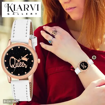 KIARVI GALLERY Clusal Analogue Queen Dial Unique Designer Leather Strap Watch for Girl's and Women's (White)-thumb5