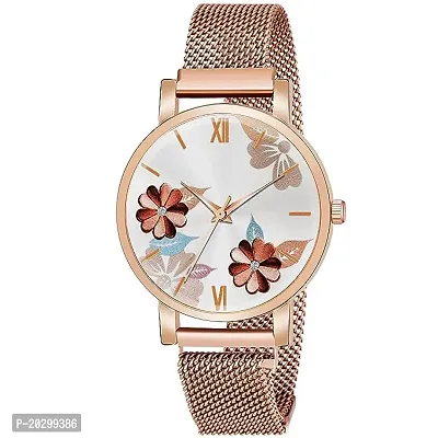 Kiarvi Gallery Analogue Flowered Dial Unique Designer Magnetic Strap Women S And Girl S Watch