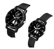 KIARVI GALLERY Analogue King and Queen Dial PU Strap Men's and Women's Couple Watch(Combo, Pack of 2) (White)-thumb1