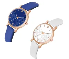 KIARVI GALLERY Analogue Pack of 2 Flower Dial Unique Designer Leather Strap Women's and Girl's Watch (Blue-White)-thumb1