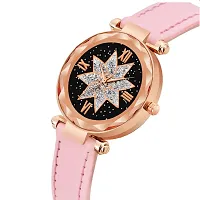 KIARVI GALLERY Analogue Star Flower Designer Dial Leather Strap Watch for Girls and Women(Black) (Pink)-thumb1