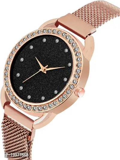 KIARVI GALLERY Clausal 12 Diamond Designer Rose Gold Magnet Strap Analog Watch for Girl's and Women-thumb3