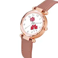 KIARVI GALLERY Analogue Flower Designer Leather Strap Women's and Girl's Watch (Peach-Red)-thumb1