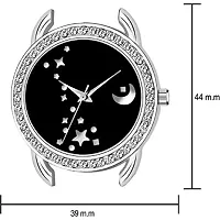 KIARVI GALLERY Clausal Moon Star Dial Designer Silver Magnet Strap Analog Watch for Girl's and Women(Black Dial, Silver Colored)-thumb3