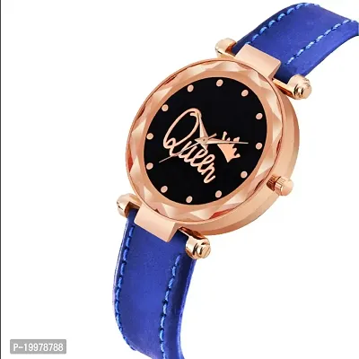 KIARVI GALLERY Analogue Queen Designer Dial Leather Strap Watch for Girls and Women(Pink) (Blue)-thumb2