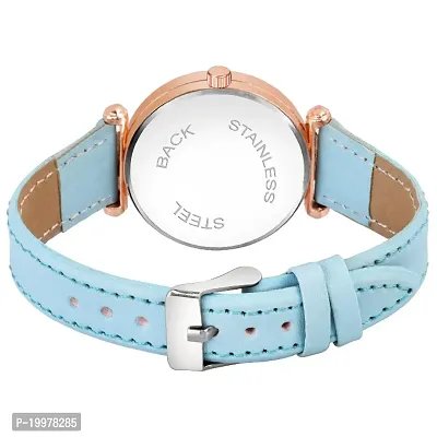 KIARVI GALLERY Analogue Moon Designer Dial Leather Strap Watch for Girls and Women(Peach) (Sky-Blue)-thumb3