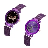 KIARVI GALLERY Purple Queen and Heart Dial Combo Magnetic Strap Analogue Watches for Girl's and Women (Pack of 2) (Silver Colored, Black and Silver Dial)-thumb1