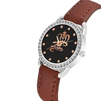 KIARVI GALLERY Analogue Girl's and Women's Watch(Black Silver Princess Dial,Black Leather Strap) (Brown)-thumb1