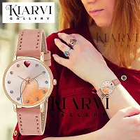 KIARVI GALLERY Analog Sweet Heart Dial Unique Designer Leather Strap Analogue Women's and Girl's Watch (Peach-H)-thumb4