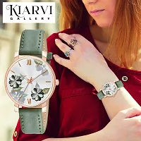 KIARVI GALLERY Analogue Flowered Dial Unique Designer Leather Strap Women's and Girl's Watch(Green)-thumb4