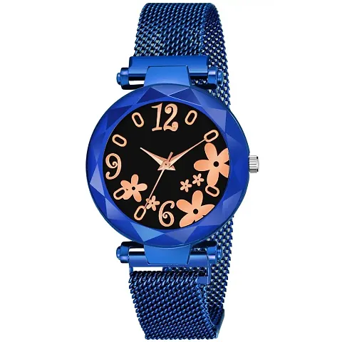 KIARVI GALLERY Analogue Flower Dial Designer Magnetic Strap Women's and Girl's Watch (Blue)