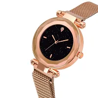 Kiarvi Gallery Black dial and 4 figer with Blue and Gold Magnetic Buckle Starry Belt Analog Watch Quartz Watch for Women-thumb2