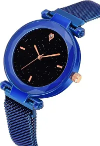 Kiarvi Gallery Blue Magnetic Metal Strap Black Cut Glass dial Analog Watch for Girl-thumb1