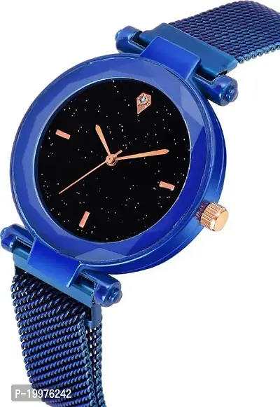 Kiarvi Gallery Blue Magnetic Metal Strap Black Cut Glass dial Analog Watch for Girl-thumb2