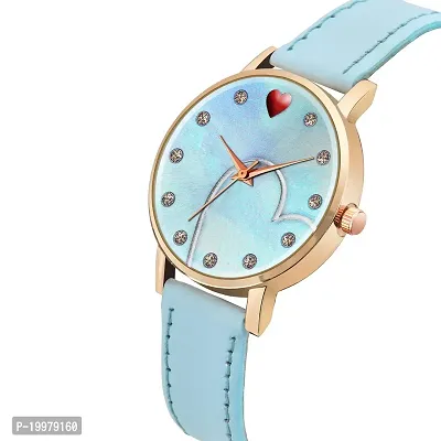 KIARVI GALLERY Analog Sweet Heart Dial Unique Designer Leather Strap Analogue Women's and Girl's Watch (Sky Blue-H)-thumb2