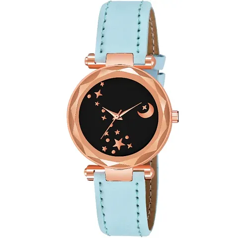 KIARVI GALLERY Analogue Moon Designer Dial Leather Strap Watch for Girls and Women(Peach)