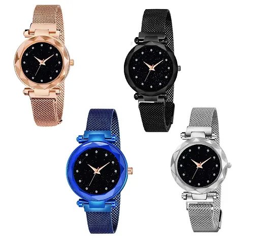 KIARVI GALLERY Color with Magnetic Metal Strep Analog Watch for Girls and Women(Pack of 4)