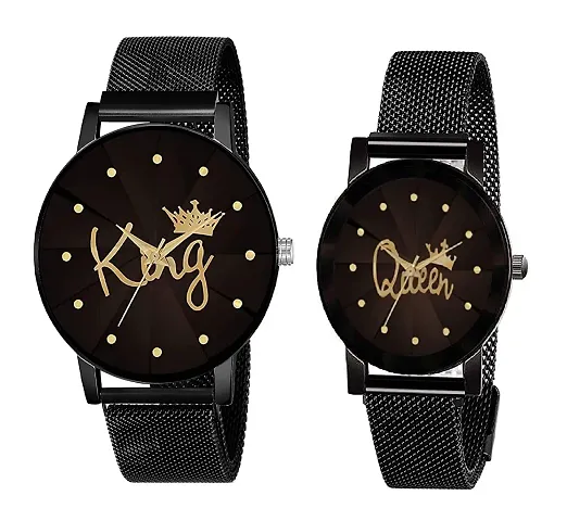 KIARVI GALLERY Casual Analogue Lovers Couples Unique Design Magnetic Metal Strap Analog Men's and Women's Watch(Pack of 2)