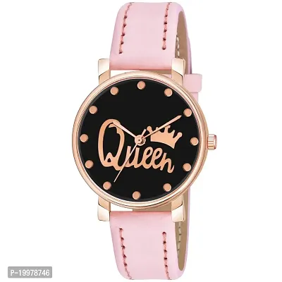 KIARVI GALLERY Analogue Black Queen Dial Stylish Premium Leather Strap Watch for Girls and Women(Pink) (Pink)